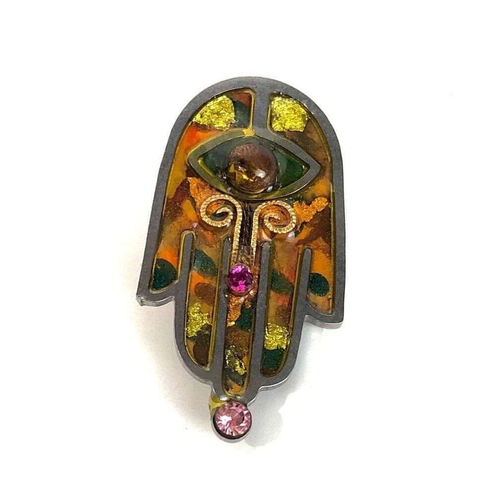 Vintage Seeka Hamsa Brooch Pin 1990s "Cherished Blessings" Israeli Artisan